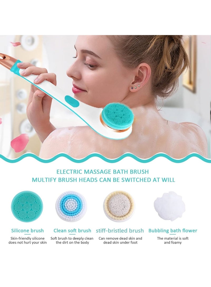 【Electric Bath Brush】 Silicone Back Scrubber, Full-Body Exfoliating Massager, Long-Handle Rechargeable Shower Brush with 4 Rotating Brush Heads, Deep Cleansing Body Scrubber for Men and Women - Image 3